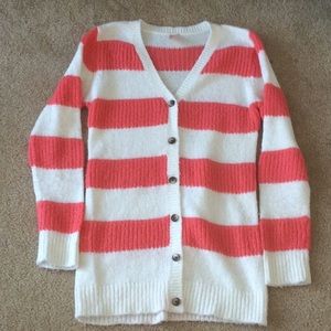 OshKosh B'gosh Coral and White Striped Cardigan